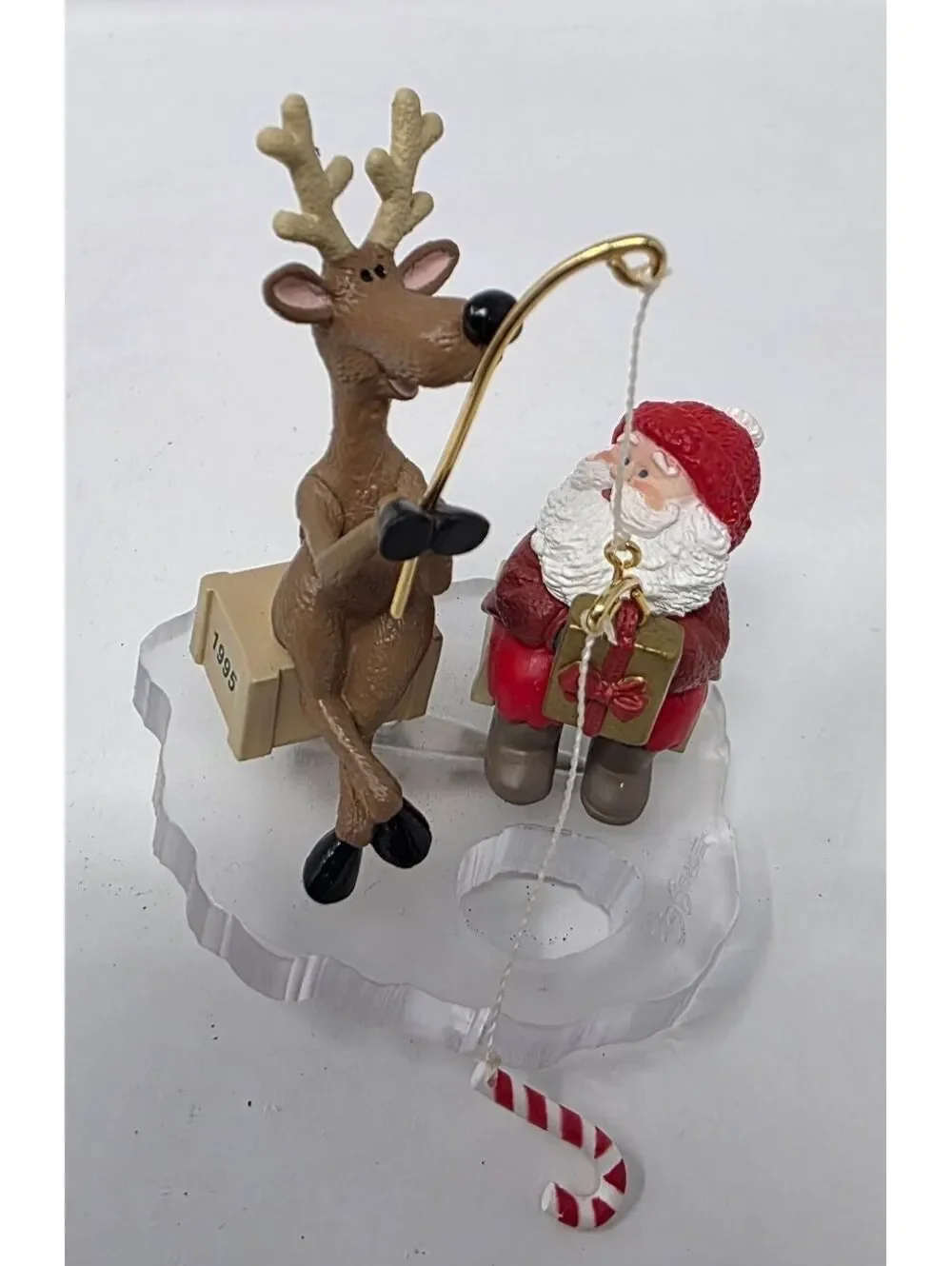 1995 Hallmark Fishing for Fun Santa Reindeer Clip-On Ornament With Box